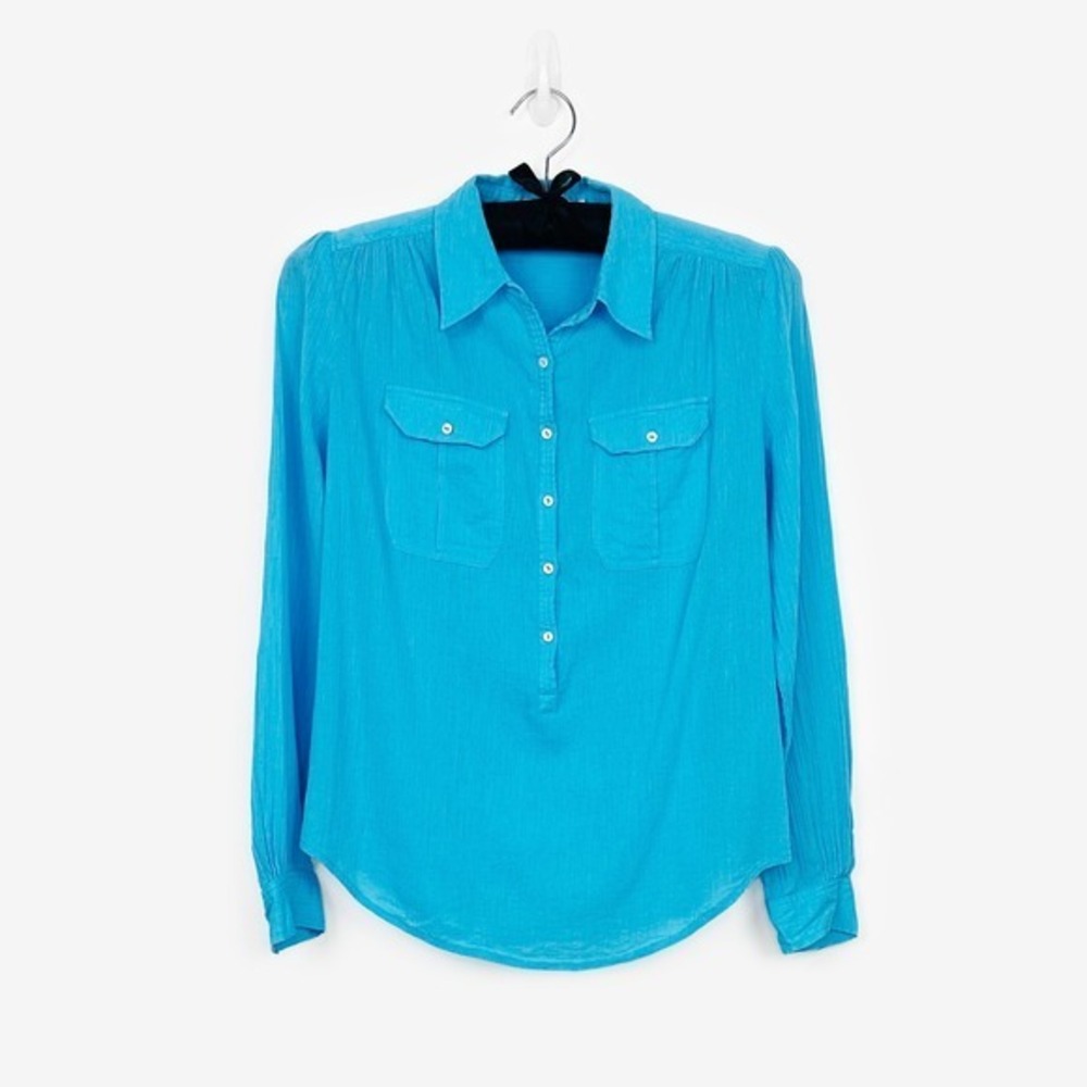 Calypso St Barth Popover Shirt Size XS‎ Blue Cotton Coastal Cowgirl Boho Beachy